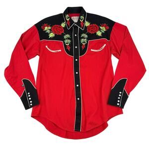 Rockmount Ranch Wear Nashville Rose Western Shirt Embroidered Red Black Size L